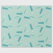 可愛い歯ティール(緑がかった色)ミント歯磨き歯ブラシ柄 ラッピングペーパー (フラット)