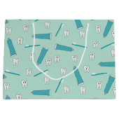 可愛い歯ティール(緑がかった色)ミント歯磨き歯ブラシ柄 ラージペーパーバッグ (正面)