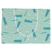 可愛い歯ティール(緑がかった色)ミント歯磨き歯ブラシ柄 ラージペーパーバッグ (裏面)