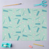 可愛い歯ティール（緑がかった色）ミント歯磨き歯ブラシ柄 薄葉紙 (クラフト)