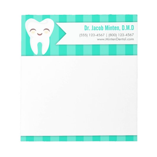 可愛い歯 – ティール(緑がかった色)ストライプのカスタムメモ帳 ノートパッド (正面)