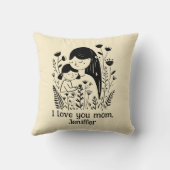 可愛い母と娘の抱き合う母の日の黄色 クッション (裏面)