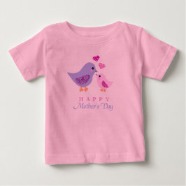 可愛い母子鳥母の日 ベビーTシャツ