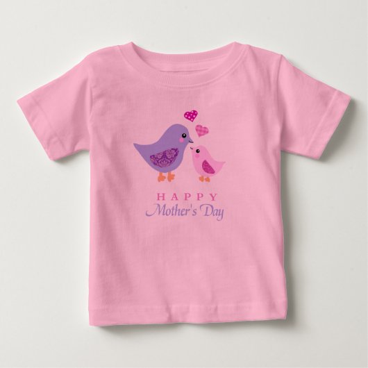 可愛い母子鳥母の日 ベビーTシャツ (正面)