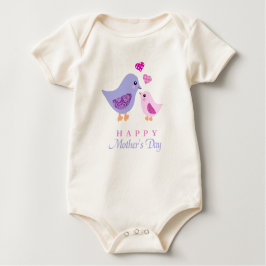 可愛い母子鳥母の日 ベビーTシャツ