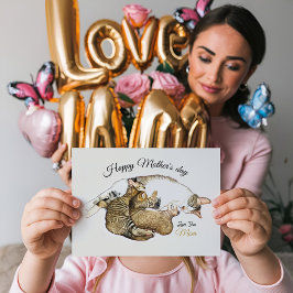 可愛い母猫と子猫カスタム シーズンポストカード