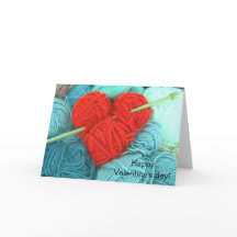 可愛い毛のハートと編み物針グリーティングカード