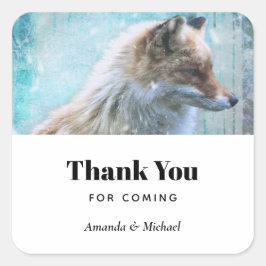 可愛い毛皮のキツネを青グランジ背景ありがとう スクエアシール