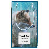 可愛い毛皮のキツネを青グランジ背景ありがとう スモールペーパーバッグ (正面)