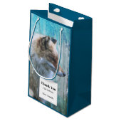 可愛い毛皮のキツネを青グランジ背景ありがとう スモールペーパーバッグ (裏面アングル)