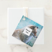 可愛い毛皮のキツネを青グランジ背景ありがとう フェイバータグ (インサイチュ)