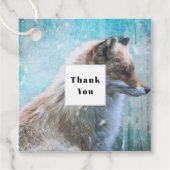 可愛い毛皮のキツネを青グランジ背景ありがとう フェイバータグ (正面)