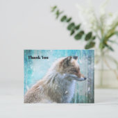 可愛い毛皮のキツネを青グランジ背景ありがとう ポストカード (スタンド正面)
