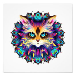 可愛い毛皮の猫マンダラポートレート フォトプリント           