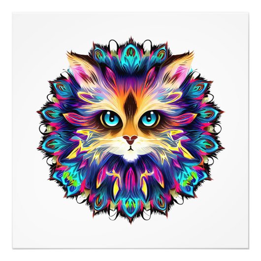 可愛い毛皮の猫マンダラポートレート フォトプリント            (正面)