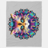 可愛い毛皮の猫マンダラポートレート フリースブランケット (正面)