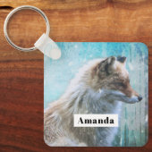 可愛い毛皮キツネオンブルーグランジ背景 キーホルダー (正面)