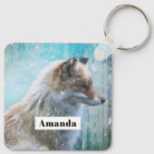 可愛い毛皮キツネオンブルーグランジ背景 キーホルダー (裏面)