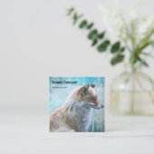 可愛い毛皮キツネオンブルーグランジ背景 スクエア名刺 (スタンド正面)