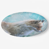 可愛い毛皮キツネオンブルーグランジ背景 ペーパープレート (アングル)