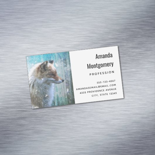 可愛い毛皮キツネオンブルーグランジ背景 マグネット名刺 (インサイチュ)