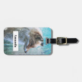 可愛い毛皮キツネオンブルーグランジ背景 ラゲッジタグ (正面横)