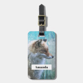 可愛い毛皮キツネオンブルーグランジ背景 ラゲッジタグ (正面縦)