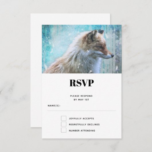 可愛い毛皮キツネオンブルーグランジ背景 出欠カード (正面/裏面)