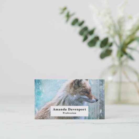 可愛い毛皮キツネオンブルーグランジ背景 名刺 (スタンド正面)