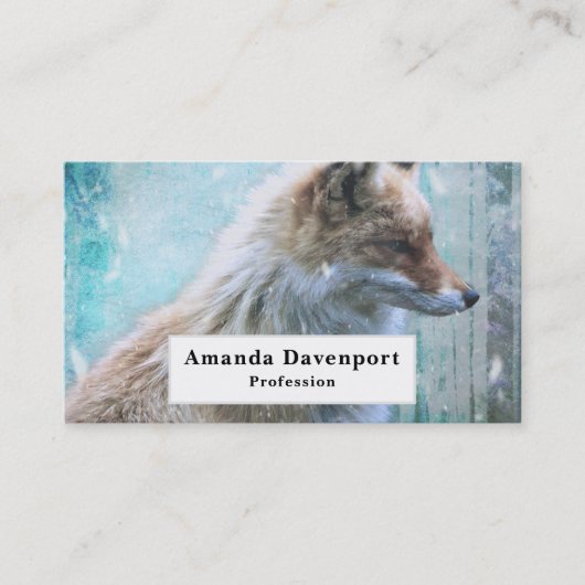 可愛い毛皮キツネオンブルーグランジ背景 名刺 (正面)