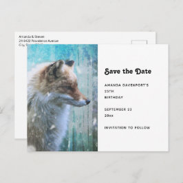 可愛い毛皮キツネオンブルーグランジ背景 案内ポストカード