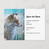 可愛い毛皮キツネオンブルーグランジ背景 案内ポストカード (正面)