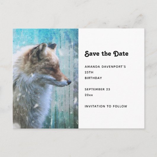 可愛い毛皮キツネオンブルーグランジ背景 案内ポストカード (正面)