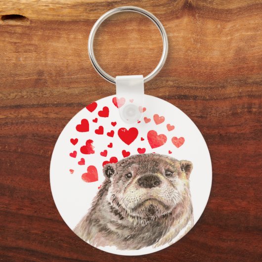 可愛い水の色のオッターハート動物のユーモアを愛する キーホルダー (正面)
