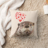 可愛い水の色のオッターハート動物のユーモアを愛する クッション (ブランケット)