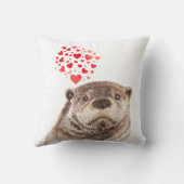 可愛い水の色のオッターハート動物のユーモアを愛する クッション (裏面)