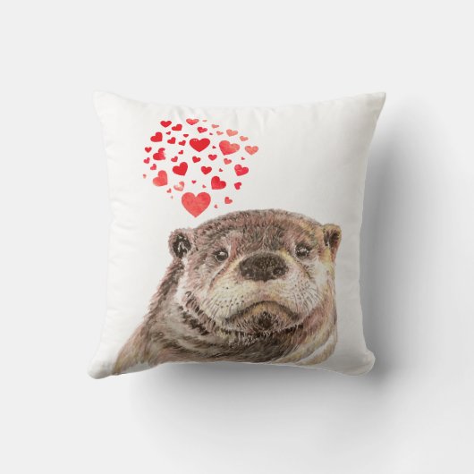 可愛い水の色のオッターハート動物のユーモアを愛する クッション (裏面)
