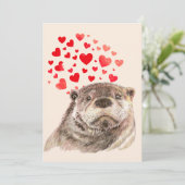 可愛い水の色のオッターハート動物のユーモアを愛する サンキューカード (スタンド正面)