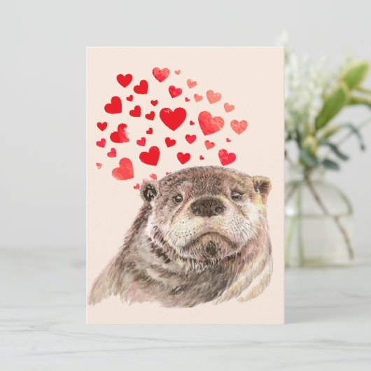 可愛い水の色のオッターハート動物のユーモアを愛する サンキューカード (スタンド正面)