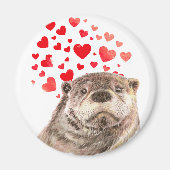 可愛い水の色のオッターハート動物のユーモアを愛する マグネット (正面)