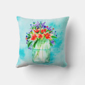 可愛い水の色のメイソンジャンプピーチパープルフラワーズ クッション (裏面)