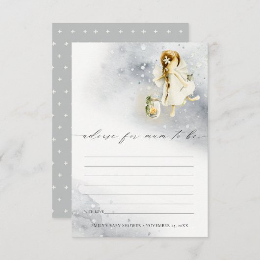 可愛い水の色の妖精アドバイスママ赤ちゃんシャワー エンクロージャーカード (正面/裏面)