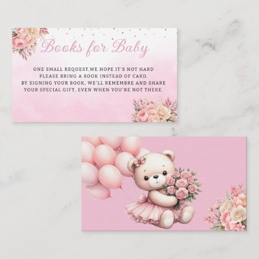 可愛い水の色テディベア女の子の本ベビー エンクロージャーカード (正面/裏面)