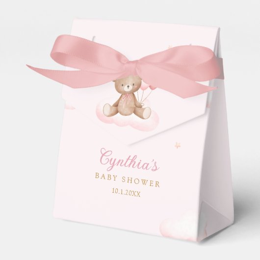 可愛い水の色テディベア女の子ベビーシャワー フェイバーボックス (正面サイド)