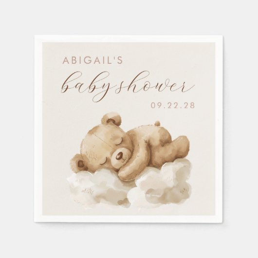 可愛い水の色テディベア赤ちゃんシャワー スタンダードカクテルナプキン (正面)