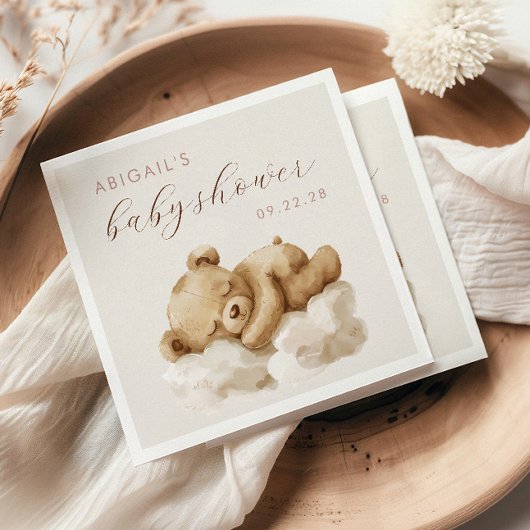 可愛い水の色テディベア赤ちゃんシャワー スタンダードカクテルナプキン