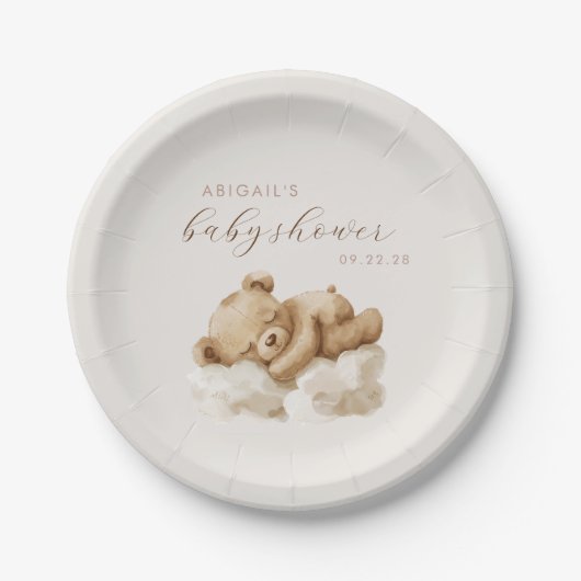 可愛い水の色テディベア赤ちゃんシャワー ペーパープレート (正面)