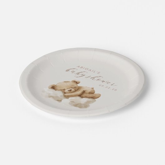 可愛い水の色テディベア赤ちゃんシャワー ペーパープレート (アングル)