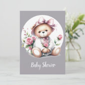 可愛い水の色テディベア赤ちゃん動物 招待状 (スタンド正面)