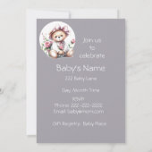 可愛い水の色テディベア赤ちゃん動物 招待状 (裏面)